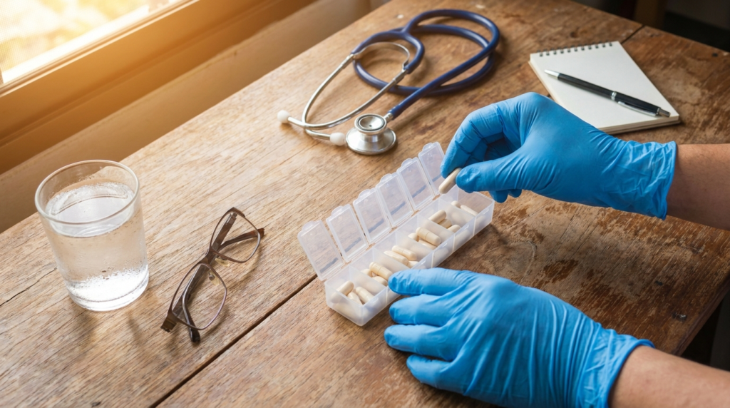 Clinician organizing a safe gabapentin taper to reduce withdrawal side effects
