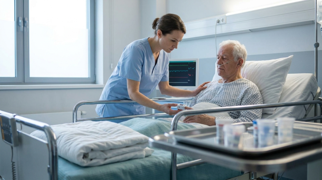 Older patient monitored for serious gabapentin side effects and breathing risk