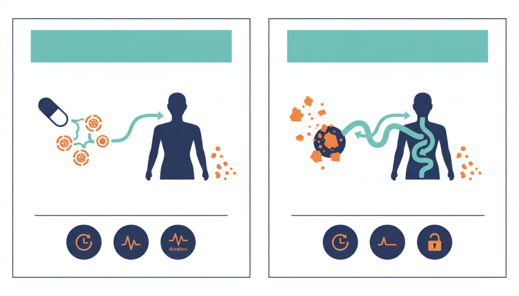 Visual of Vyvanse prodrug conversion versus Adderall active salts