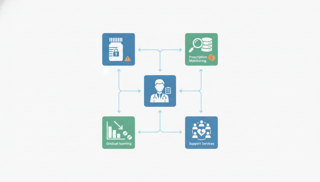 Visual of stimulant misuse prevention, monitoring, and tapering