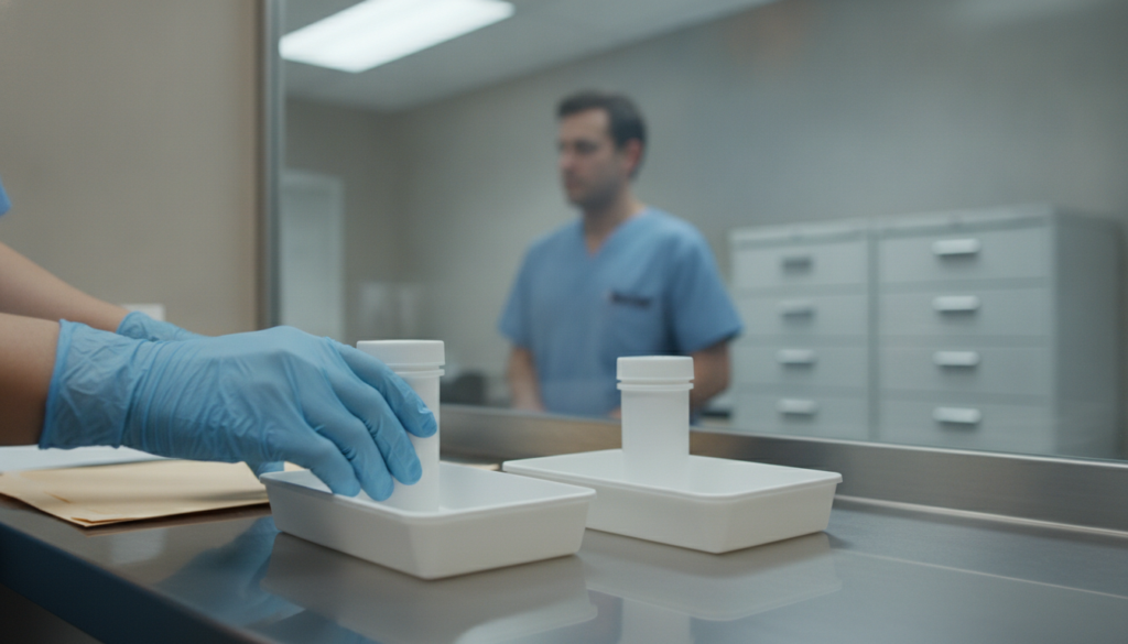 Confidential drug test review for prescribed medication during IOP
