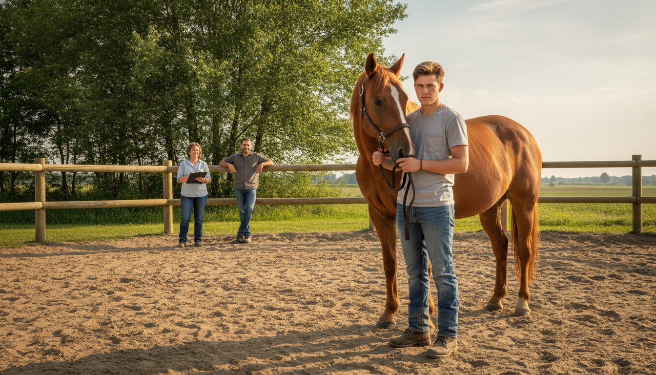Equine therapy for anxiety with therapist, handler, participant, and horse