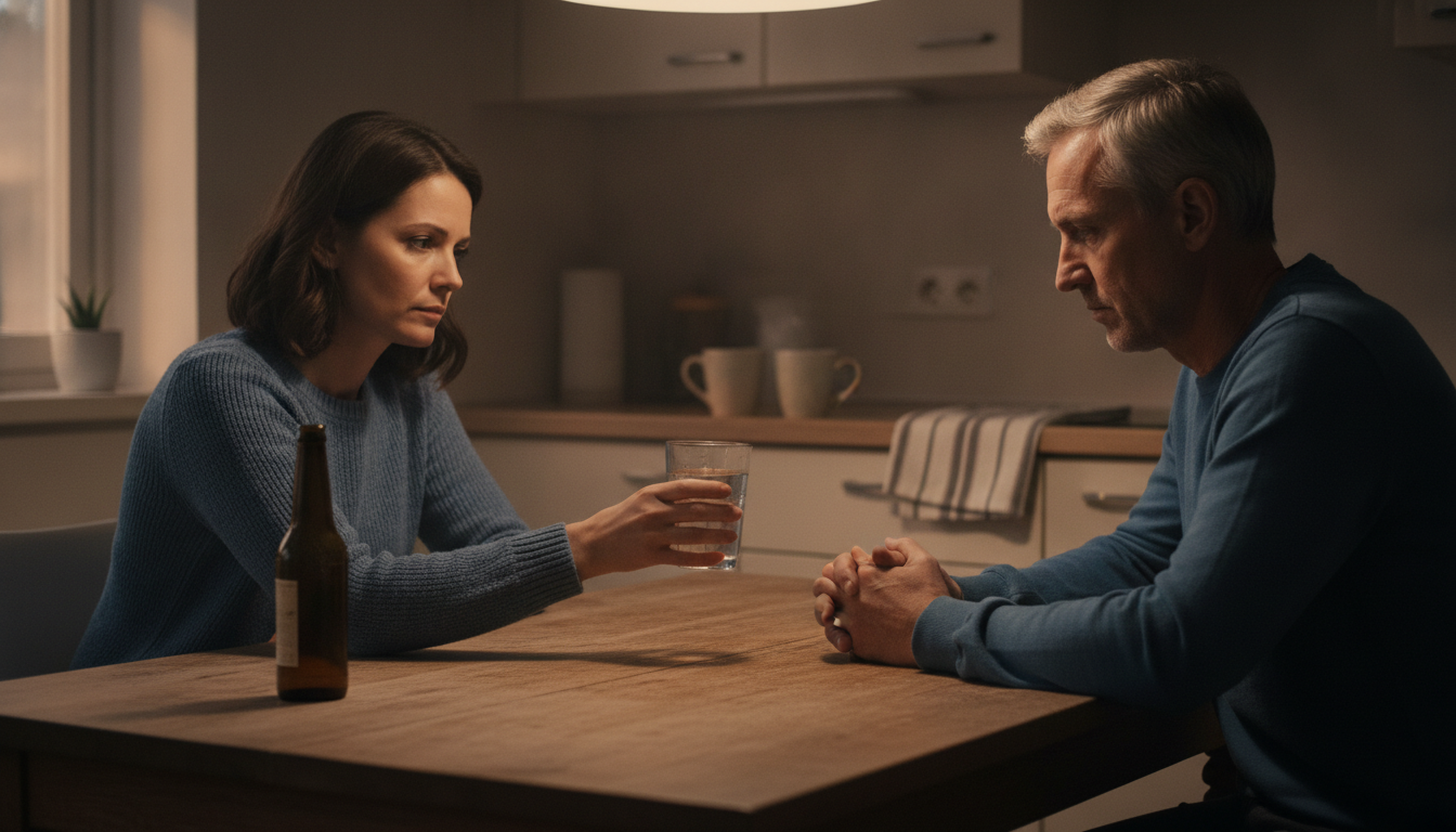 Family having calm CRAFT conversation to help an alcoholic seek treatment
