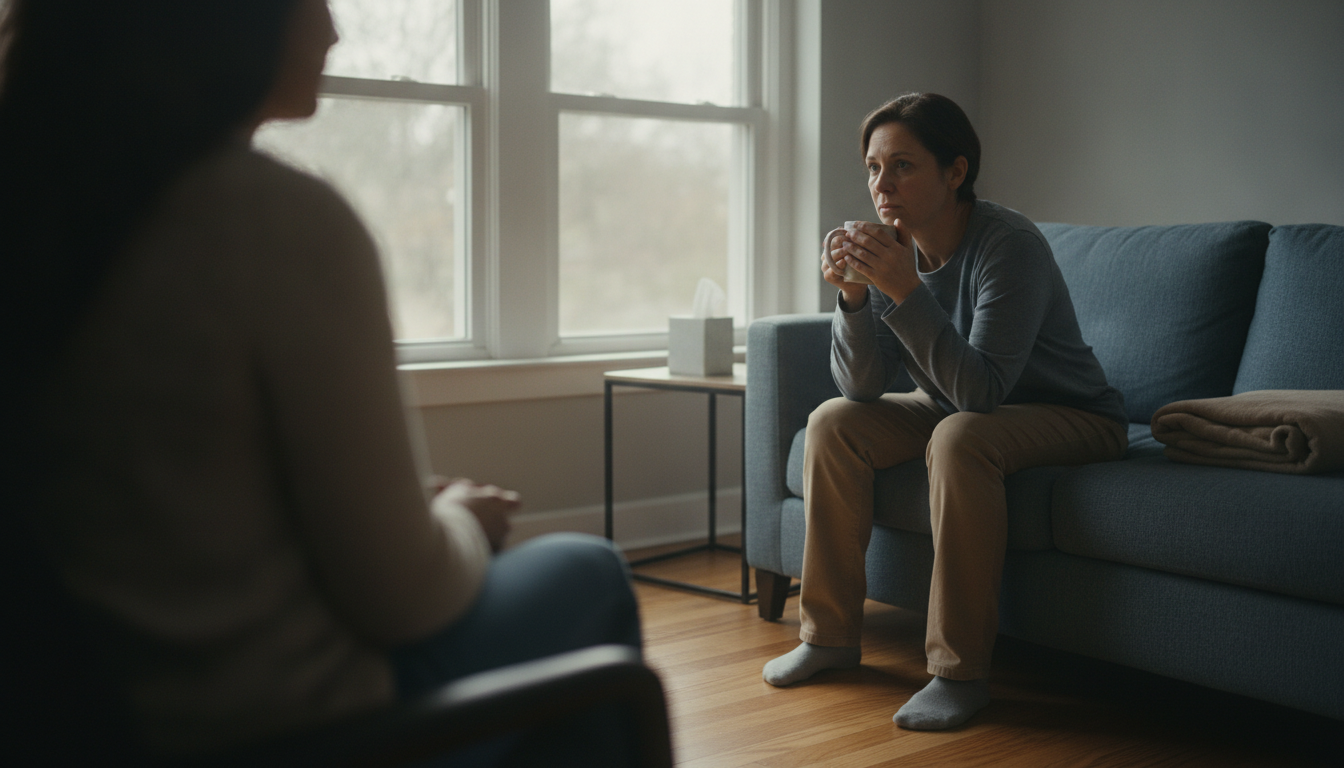 Trauma therapy for addiction in a calm counseling room