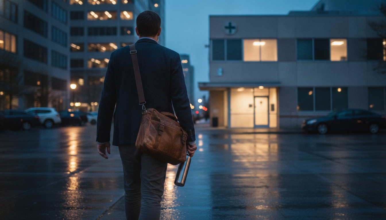 Working adult heading to evening IOP after work for addiction treatment