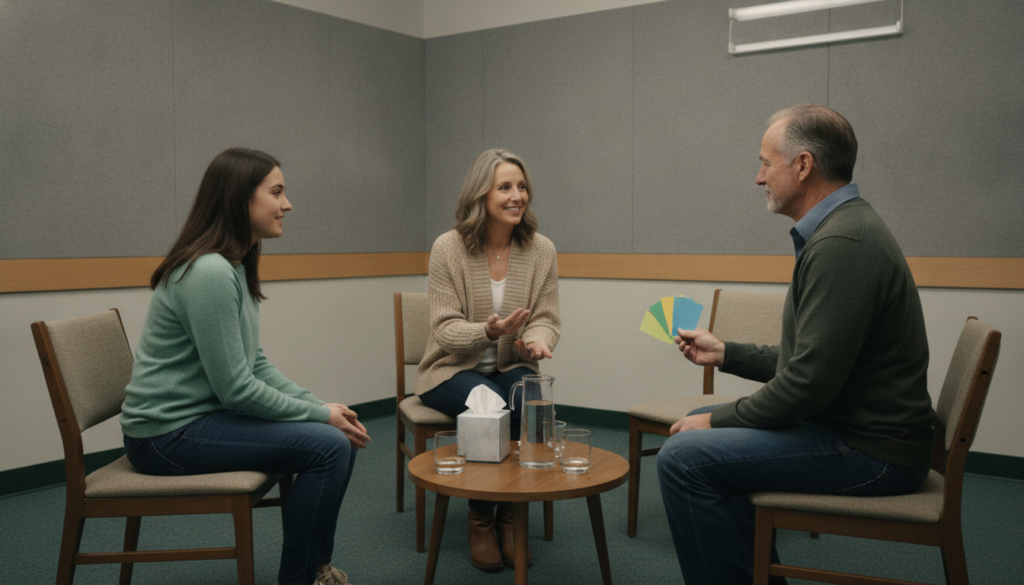 Counselor demonstrating CRAFT approach for helping a loved one with addiction