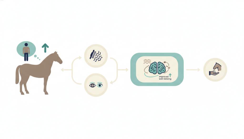 Visual guide to equine therapy mental health benefits and regulation mechanisms
