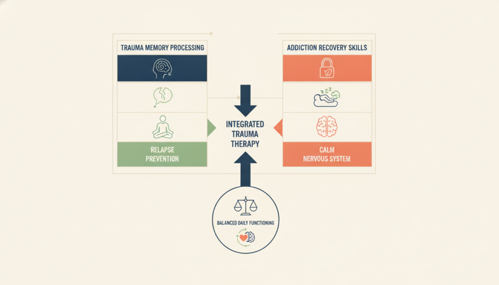 Integrated trauma informed addiction treatment process flow