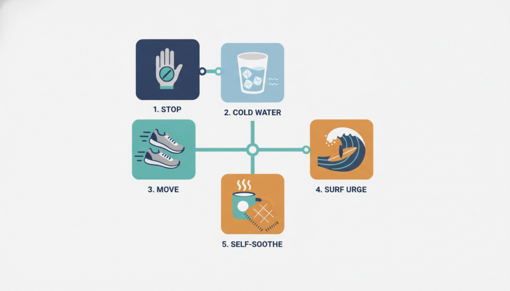 DBT skills for addiction craving survival sequence infographic