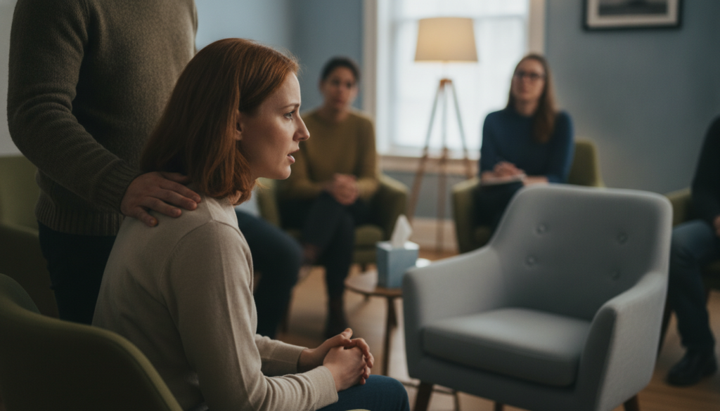 Empty chair psychodrama technique in addiction treatment session