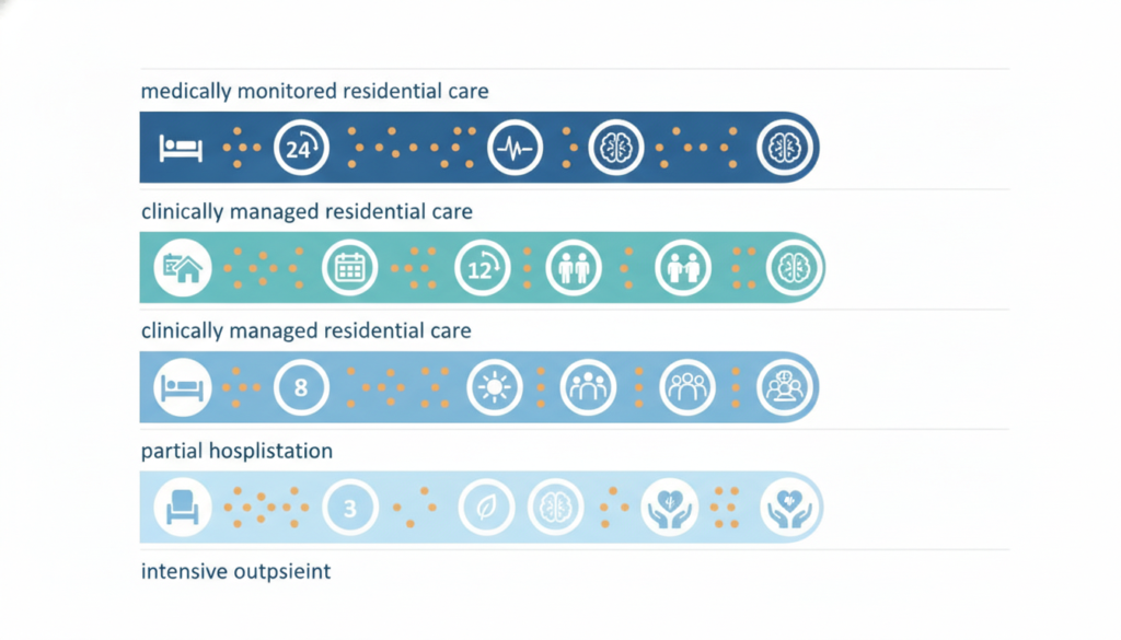 Infographic-style comparison of rehab levels of care and treatment intensity