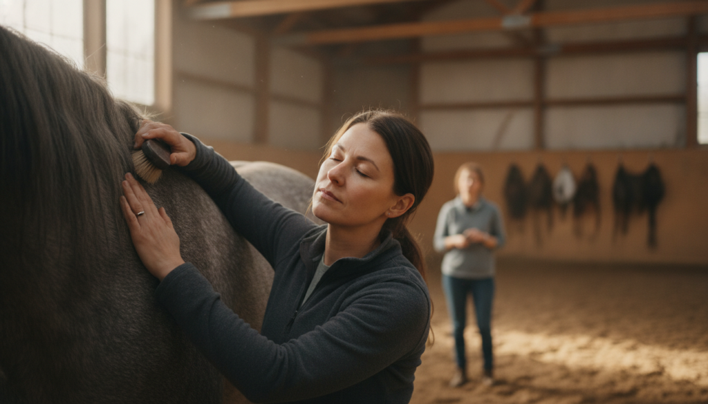 Grounding exercise during equine assisted therapy PTSD session