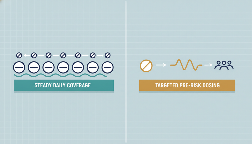 Daily versus targeted naltrexone alcohol dosing concept infographic