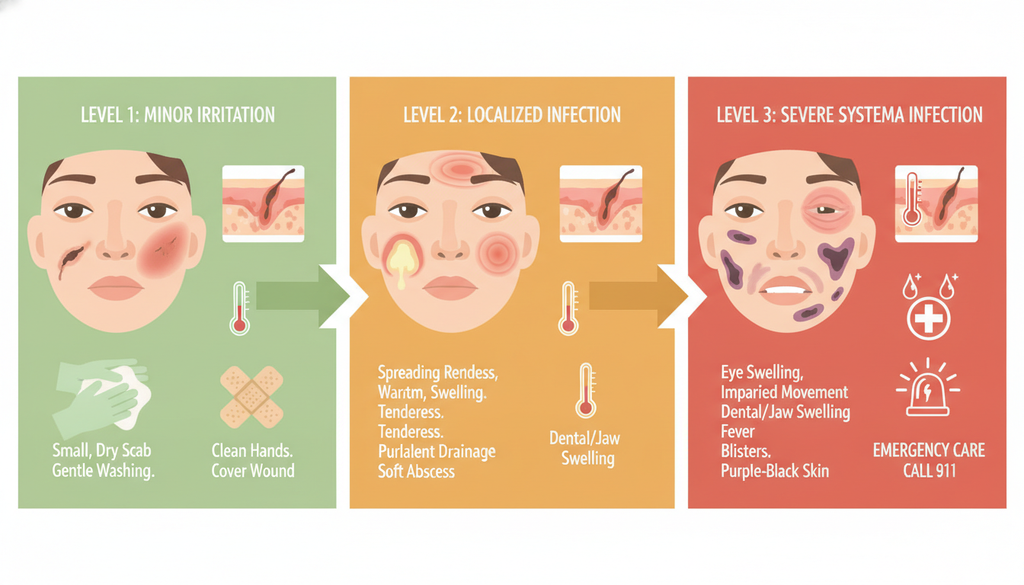 Facial wound warning signs requiring same-day or emergency treatment
