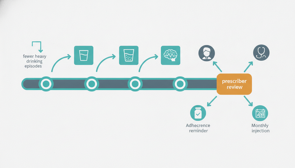 Naltrexone AUD follow-up timeline for drinking and craving changes